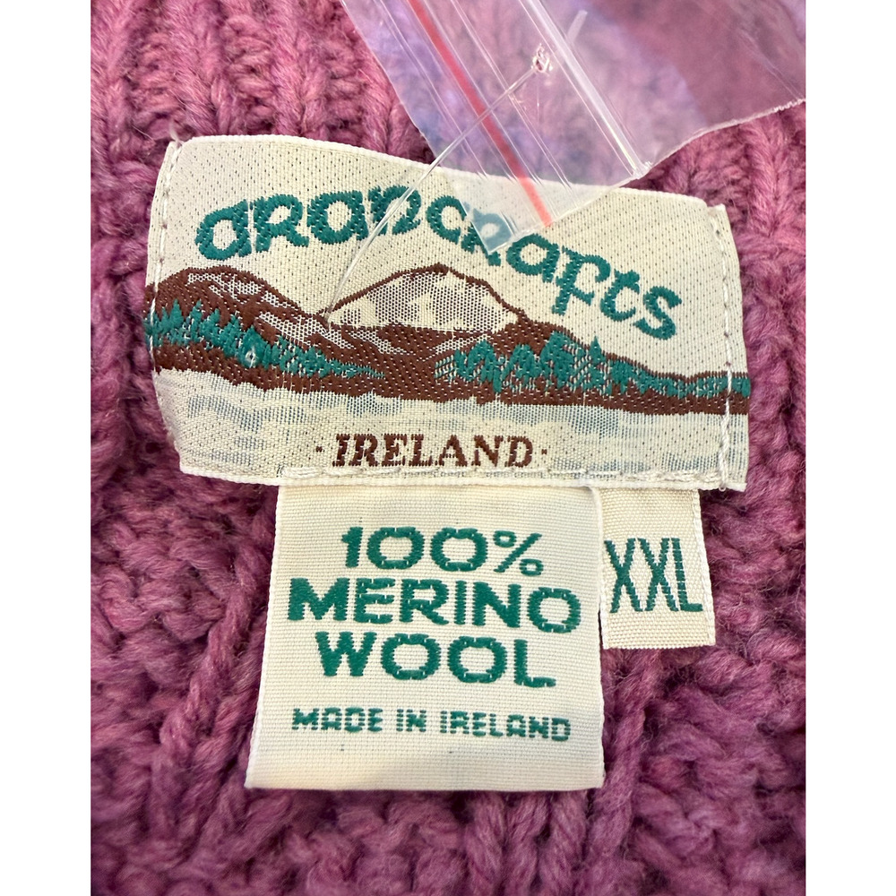 NEW ARAN CRAFTS PLUM MERINO WOOL ZIP FRONT CABLE KNIT CARDIGAN SWEATER COAT XXL - Picture 16 of 16